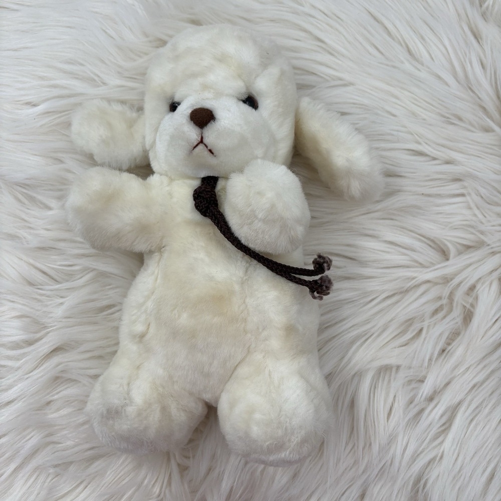 Gund 1982 White Baby Smooch Puppy Dog Rope Tie Rattle Plush Stuffed‎ VTG 80s